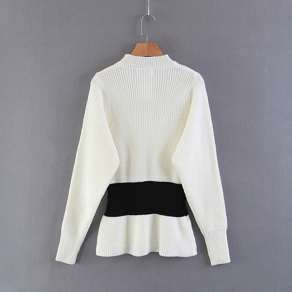 Hit Color Round Neck Long Sleeve Sweaters