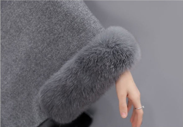 New Fox Fur Collar Woolen Coat