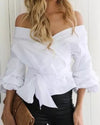 Women's V-neck Lantern Sleeve Shirt