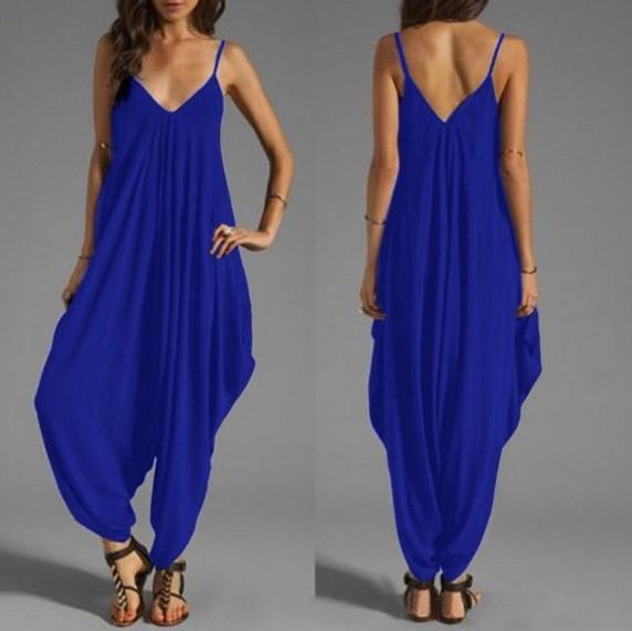 Low-Cut V Collar Beach Casual Loose Jumpsuit