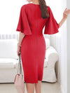 Fashion Solid V-Neck Surplice Plain Bodycon Dress