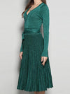 Women's New V-Neck Long Sleeve Knit Silk Pleated Dress