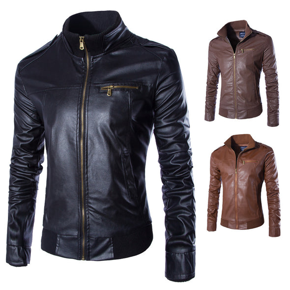 New Fashion Stand Collar Leather Men's Jacket