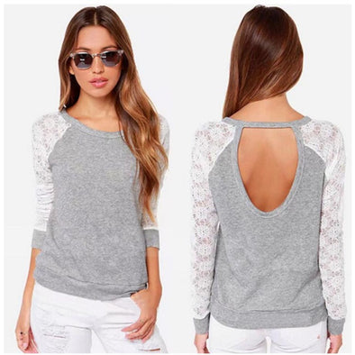 Lace Stitching Round Neck Sweatshirt