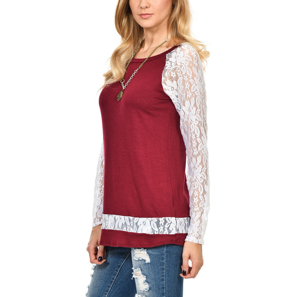 Sexy Lace Cutout Long Sleeve T-Shirt