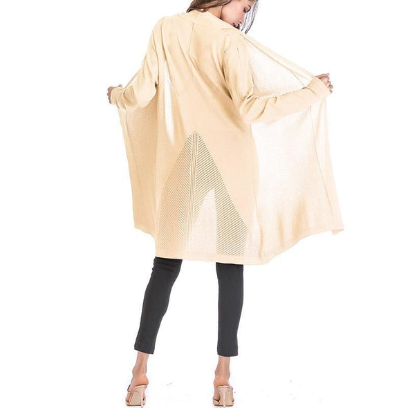 Collarless Plain  Long Sleeve Cardigan