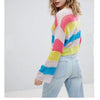 Candy Color Matching Perspective Hollow Ultra-Thin Trumpet Sleeve Sweater