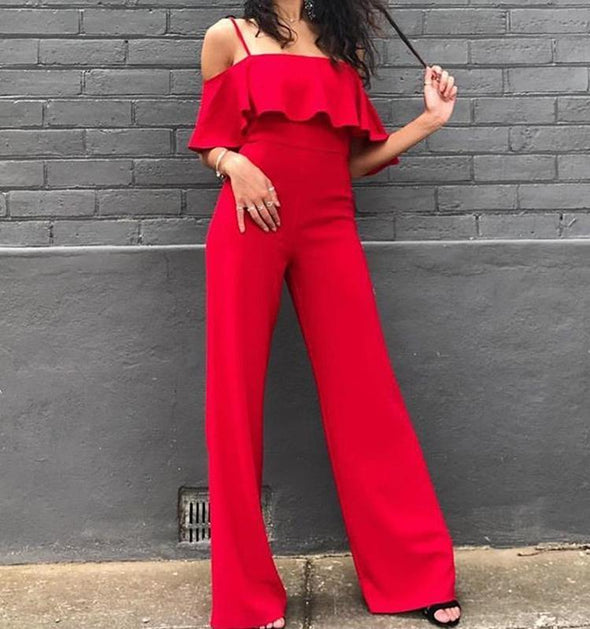 Flounce Pure Color Sling Jumpsuit