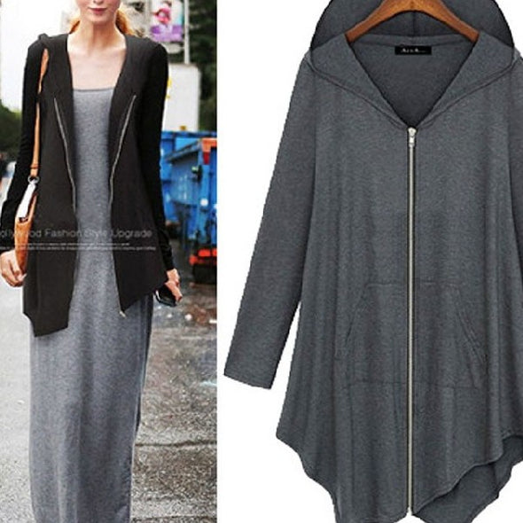 Casual Irregular Hooded Long Sleeve Jacket