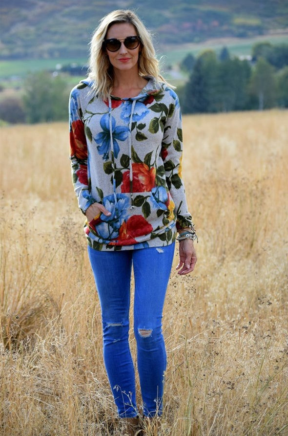 Printed Hooded Long Sleeve Sweater