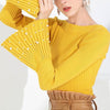 Off Shoulder Flare Sleeve Beading Sweater