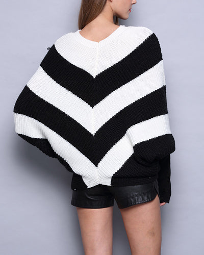 Striped Sequined Loose Bat Sweater