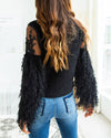 Fringed Plush Embroidered Lace Sweater