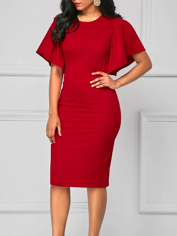 Round Neck  Plain  Blend Bodycon Dress