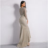 Sexy O-neck long sleeve mesh openwork slim evening dress