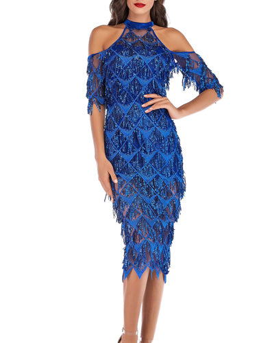 Sexy Slim Sequined Tassel Dress