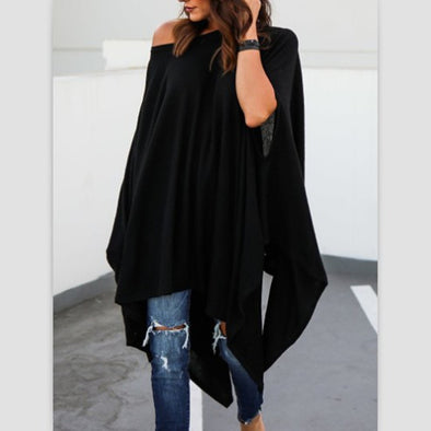 Loose Asymmetrical Hem Batwing Sleeve Dress