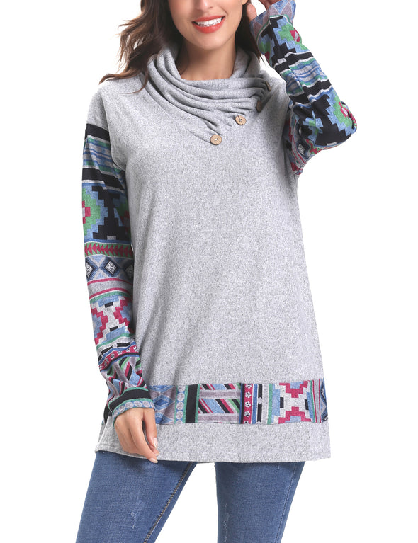 Pile Of Collar Button Printed Stitching Sweatshirt