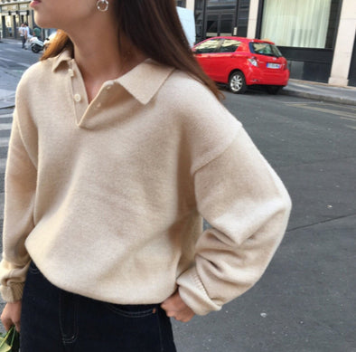 Casual Long Sleeve Lapel Sweater