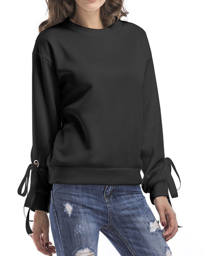 New Long Sleeves Plus Velvet Straps Solid Color Sweatshirt