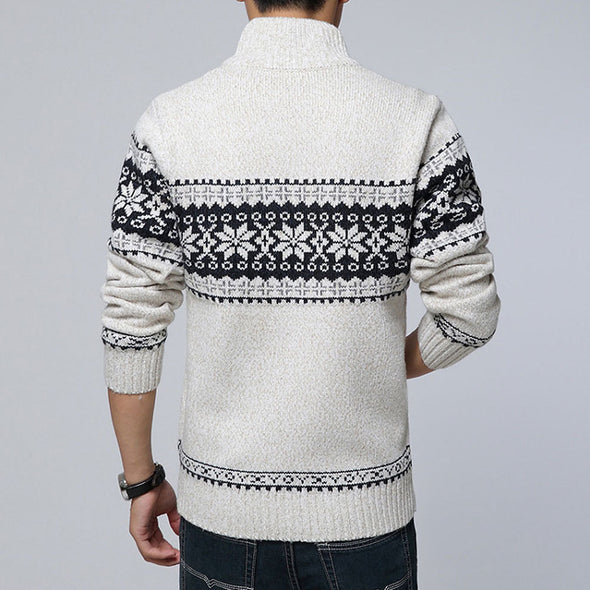 Fashion Versatile Stand Collar Jacquard Knit Sweater