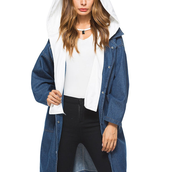 Loose Casual Large Size Hat Detachable Denim Trench Coat