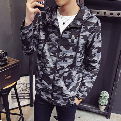 Camouflage Long-Sleeved Hooded Zipper Jacket