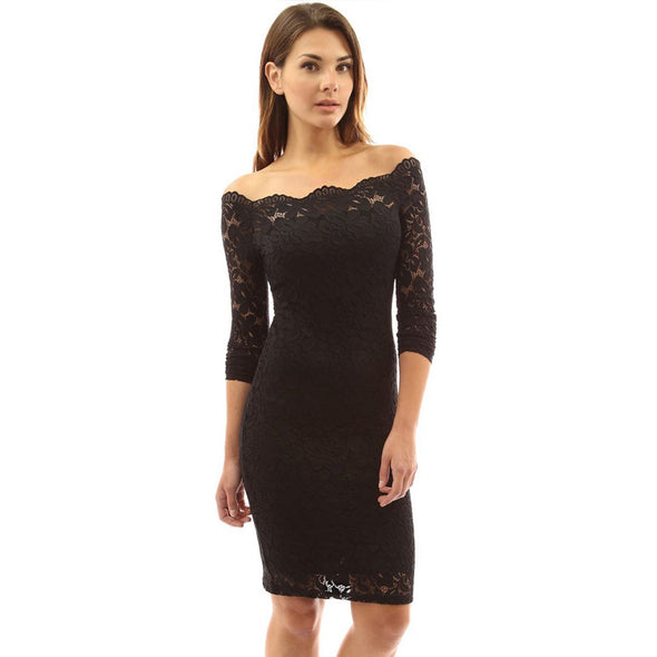 Women's One-Neck Long-Sleeved Lace Bodycon Dress