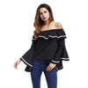 Women's off-the-shoulder collar trumpet sleeve T-shirt