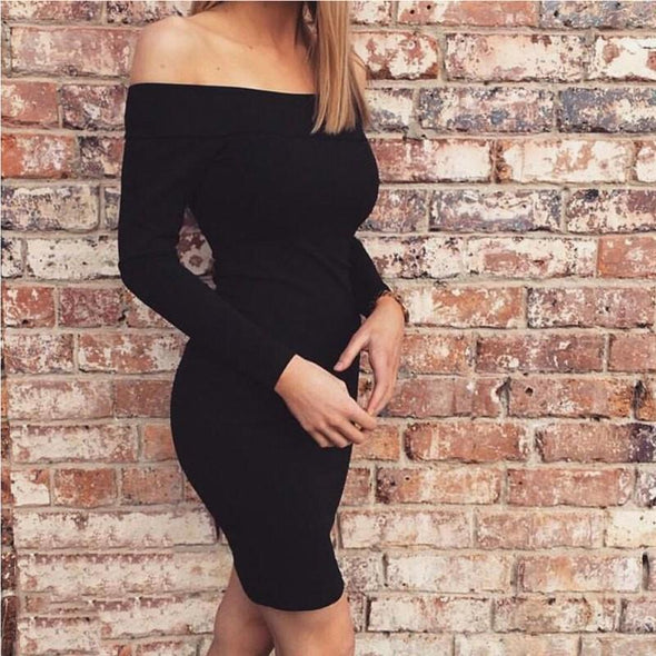 Simple Solid Ladies Off Shoulder Bodycon Dress