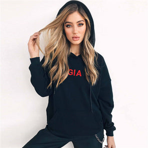 Casual Letter Embroidery Hooded Cotton Sweatshirt