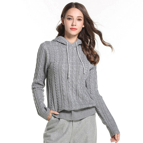 Casual Hooded Long Sleeve Knitting Sweaters