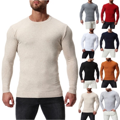 New Men's O-neck Long Sleeve Solid Color Slim Sweater