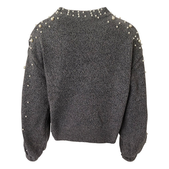 Casual Loose Pearl Stitching O-Neck Knitting Sweater