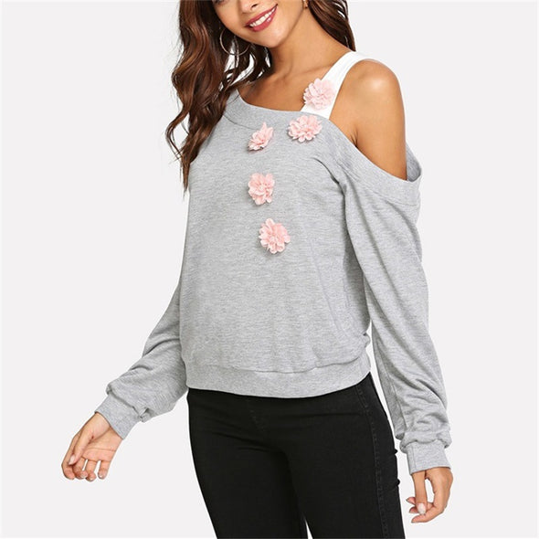 Printed Long Sleeve Off Shoulder Sweatshirt