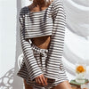 Women's Sexy Striped T-Shirt Shorts Fashion Two-Piece Set