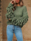 Round-neck Long Sleeves Tasseles Sweater Tops