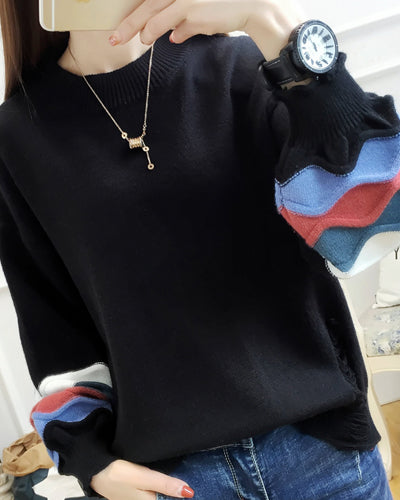 Contrast Loose Lantern Sleeve Sweater