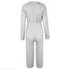 Round Neck Long Sleeve Stripes Lace Up Jumpsuits