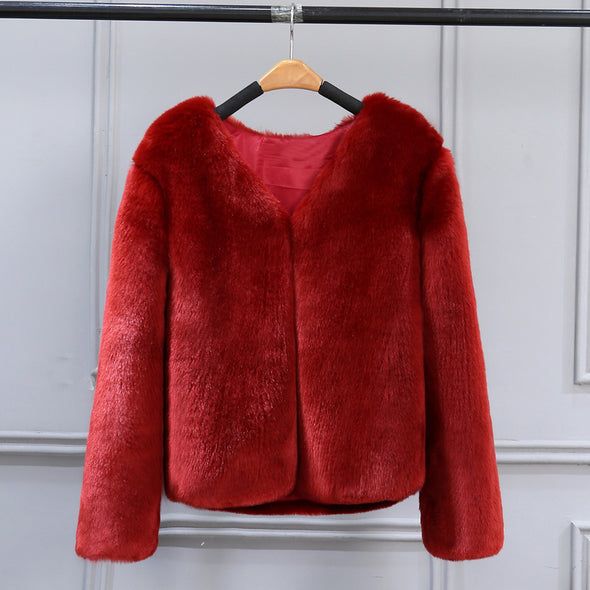 Fashion Imitation Rabbit Fur Long Sleeve Coat