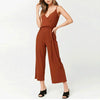 Sexy Deep V Collar Plain Camel Belt Jumpsuit