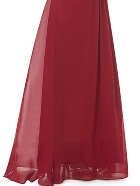 Round Neck Patchwork Ruched  Hollow Out Plain Evening Dress