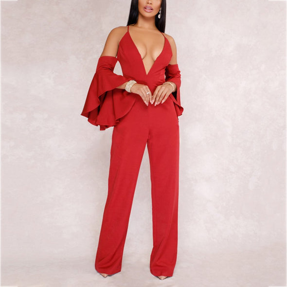 Lotus Leaf Suspenders Sexy Jumpsuit