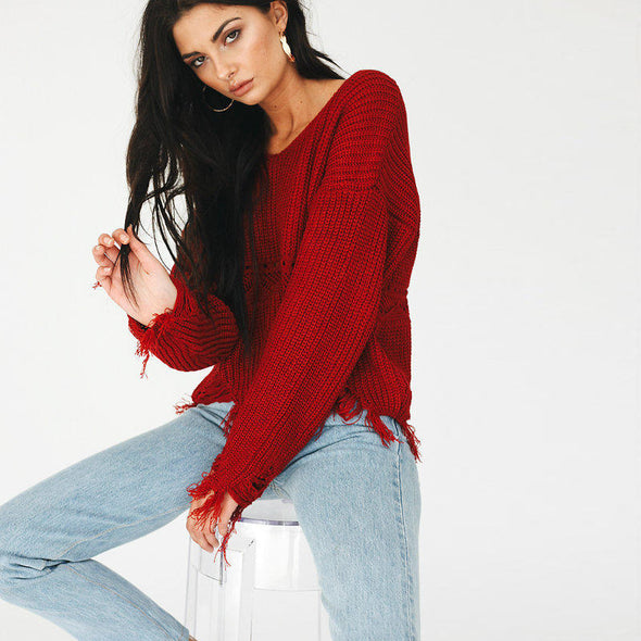 Tassel Thick Line V- neck Sweaters