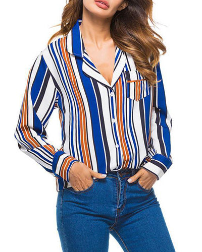 Classic Stripe Lapel Long Sleeve Shirt