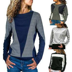 Loose Long-Sleeved O-Neck Colorblock Sweatshirt