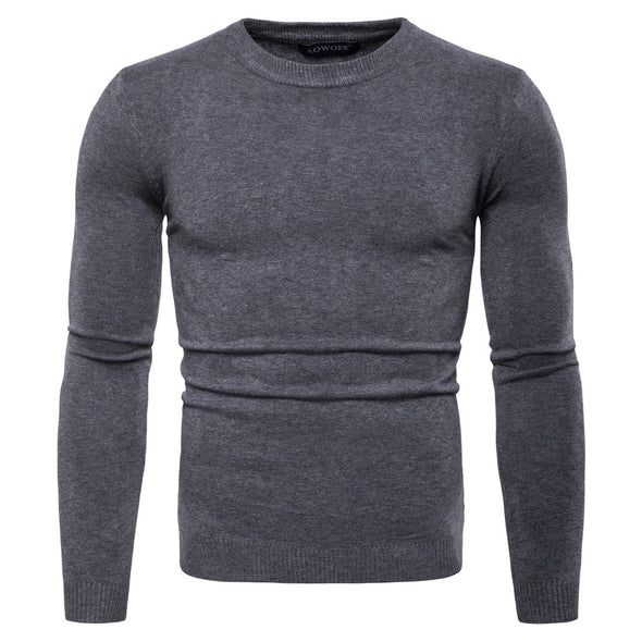 New Men's O-Neck Solid Color Long Sleeve Sweater