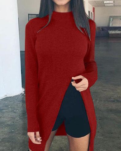 Irregular High Collar Long Sleeve Sweater