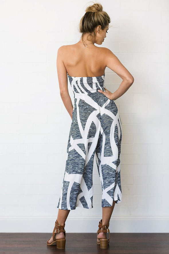 Sexy Wrapped Chest Digital Print Wide Leg Jumpsuit