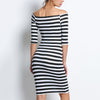 Cutaway Collar Strapless Striped Package Hip Bodycon Dress